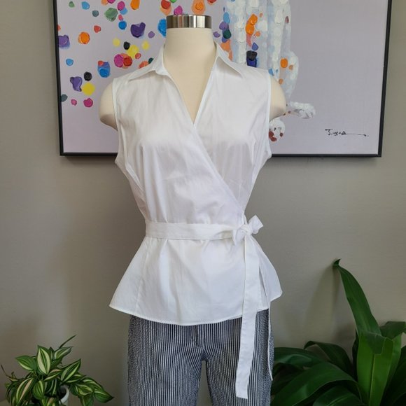 Brooks Brothers Tops - Brooks Brothers 346 Sleeveless White Collared Wrap Blouse Size 12